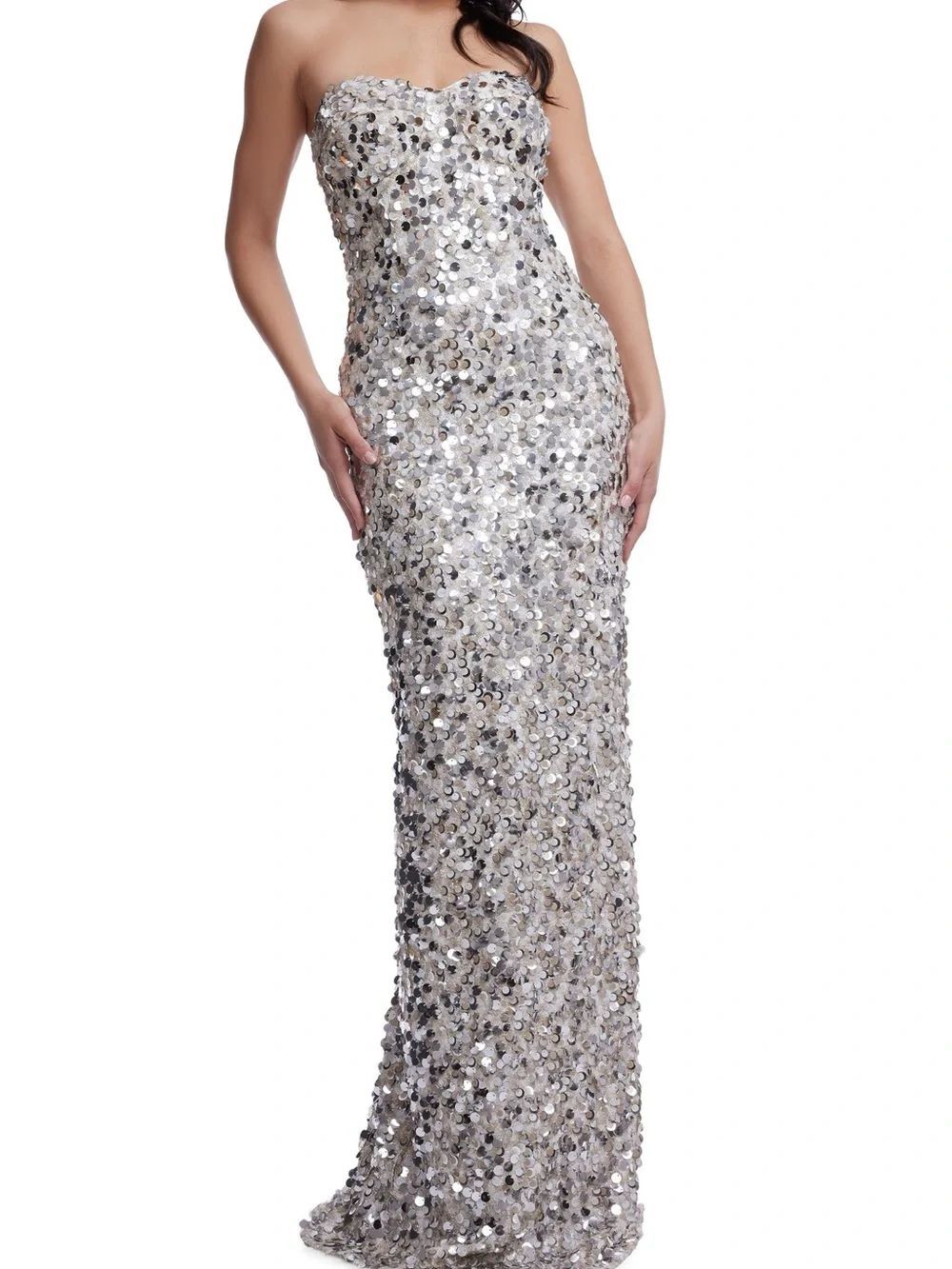 Dress the Population | Strapless Silver Sequin Evening Gown - Size M